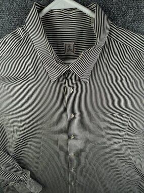 Peter Millar Striped Gray White Button Up Shirt Long Sleeve 2XL Cotton Adult Men